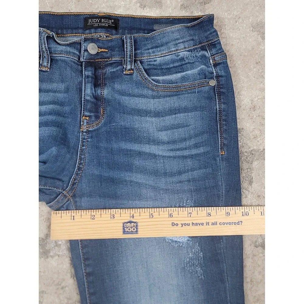 Judy Blue Straight Fit Jeans Womens Sz 9/29x31 Distressed Stretch Denim JB8277DK